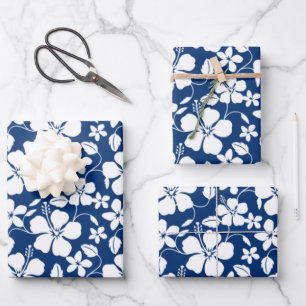 HAWAIIAN HULA (HIBISCUS) NAVY WRAPPING PAPER SHEET