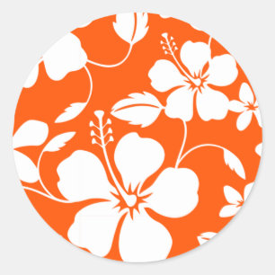 HAWAIIAN HULA (HIBISCUS) ORANGE CLASSIC ROUND STICKER