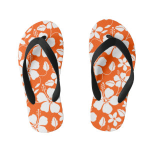 HAWAIIAN HULA (HIBISCUS) ORANGE KID'S THONGS