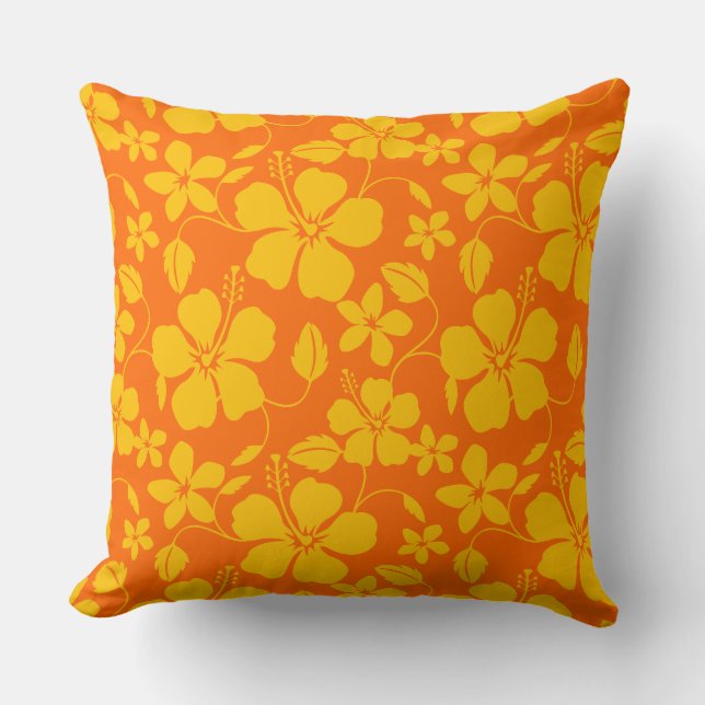 HAWAIIAN HULA (HIBISCUS) ORANGE MIX CUSHION (Front)
