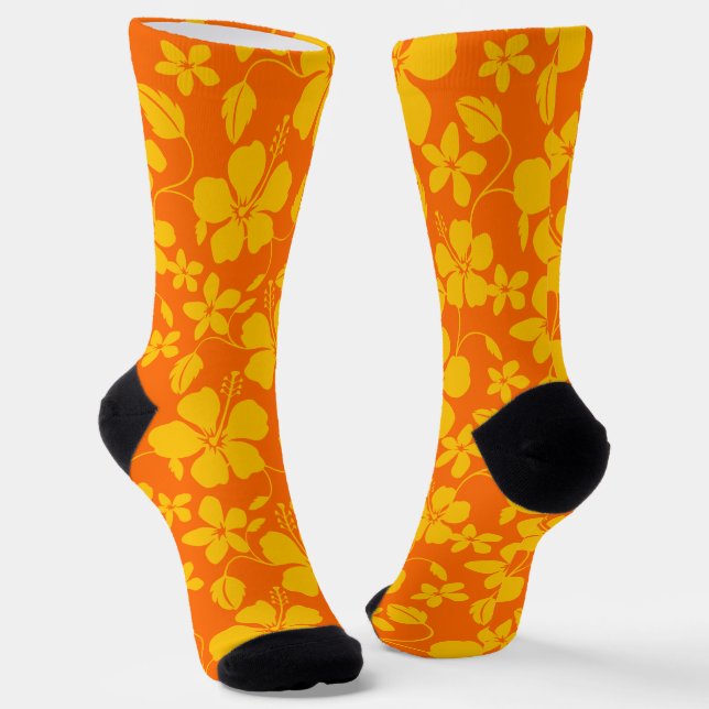 HAWAIIAN HULA (HIBISCUS) ORANGE MIX SOCKS (Angled)