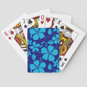 HAWAIIAN HULA (HIBISCUS) PATTERN DARK/LIGHT BLUE PLAYING CARDS