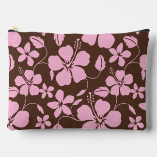 HAWAIIAN HULA (HIBISCUS) PATTERN IN BROWN/PINK ACCESSORY POUCH