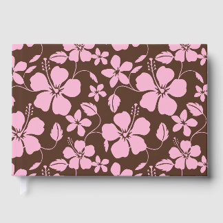 HAWAIIAN HULA (HIBISCUS) PATTERN IN BROWN/PINK GUEST BOOK