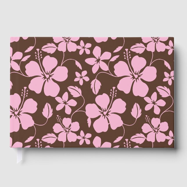 HAWAIIAN HULA (HIBISCUS) PATTERN IN BROWN/PINK GUEST BOOK (Front)