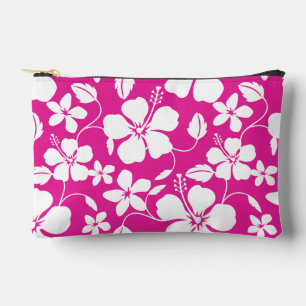 HAWAIIAN HULA (HIBISCUS) PATTERN IN HOT PINK ACCESSORY POUCH