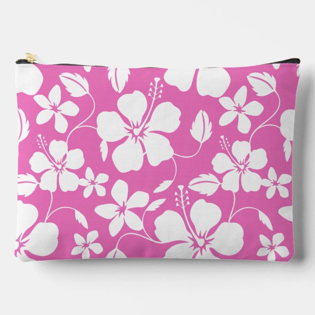 HAWAIIAN HULA (HIBISCUS) PATTERN IN PINK ACCESSORY POUCH (Front)