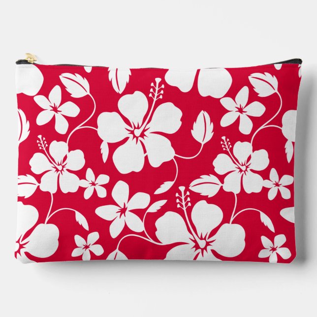 HAWAIIAN HULA (HIBISCUS) PATTERN IN RED ACCESSORY POUCH (Front)