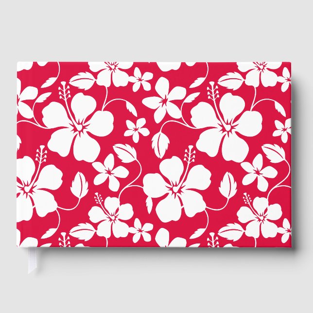 HAWAIIAN HULA (HIBISCUS) PATTERN IN RED GUEST BOOK (Front)