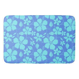 HAWAIIAN HULA (HIBISCUS) PERIWINKLE/TEAL BATH MAT