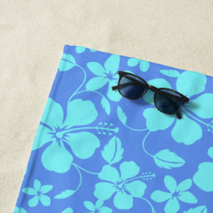 HAWAIIAN HULA (HIBISCUS) PERIWINKLE/TEAL BEACH TOWEL