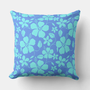HAWAIIAN HULA (HIBISCUS) PERIWINKLE/TEAL CUSHION