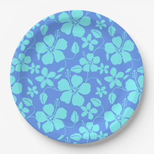 HAWAIIAN HULA (HIBISCUS) PERIWINKLE/TEAL PAPER PLATE