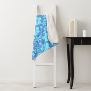 HAWAIIAN HULA (HIBISCUS) PERIWINKLE/TEAL SHERPA BLANKET
