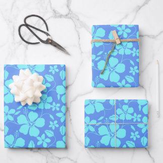 HAWAIIAN HULA (HIBISCUS) PERIWINKLE/TEAL WRAPPING PAPER SHEET