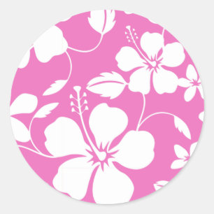 HAWAIIAN HULA (HIBISCUS) PINK CLASSIC ROUND STICKER