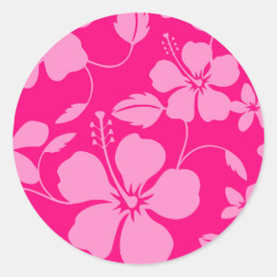 HAWAIIAN HULA (HIBISCUS) PINK GUAVA CLASSIC ROUND STICKER