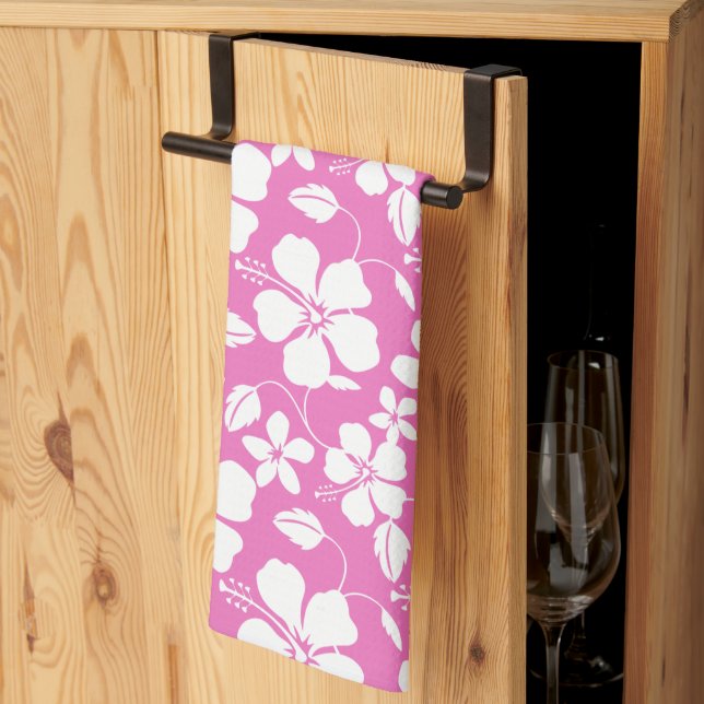 HAWAIIAN HULA (HIBISCUS) PINK TEA TOWEL (Thirds Fold)