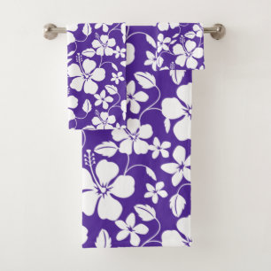 HAWAIIAN HULA (HIBISCUS) PURPLE BATH TOWEL SET