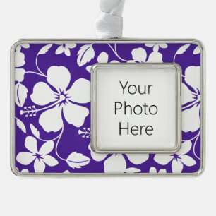 HAWAIIAN HULA (HIBISCUS) PURPLE SILVER PLATED FRAMED ORNAMENT