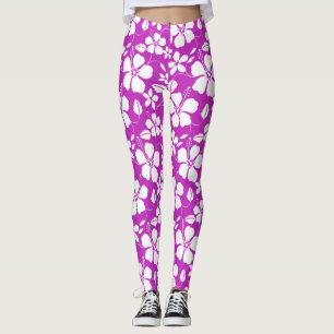 HAWAIIAN HULA (HIBISCUS) RASPBERRY LEGGINGS