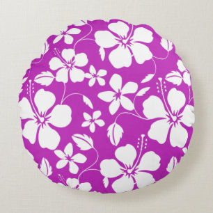 HAWAIIAN HULA (HIBISCUS) RASPBERRY ROUND CUSHION