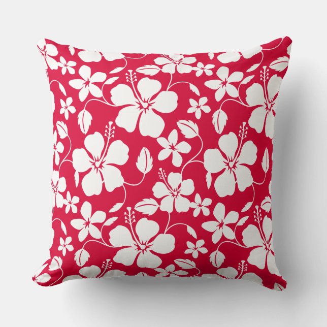 HAWAIIAN HULA (HIBISCUS) RED CUSHION (Front)