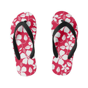 HAWAIIAN HULA (HIBISCUS) RED KID'S THONGS