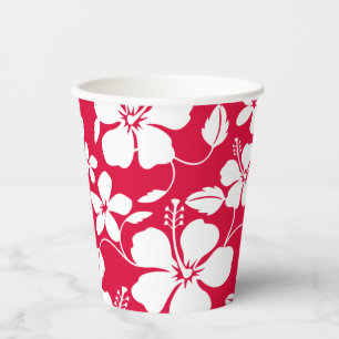 HAWAIIAN HULA (HIBISCUS) RED PAPER CUPS