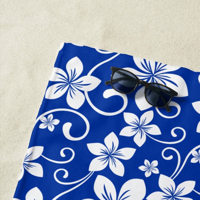 HAWAIIAN HULA (HIBISCUS) ROYAL BLUE BEACH TOWEL (In Situ)