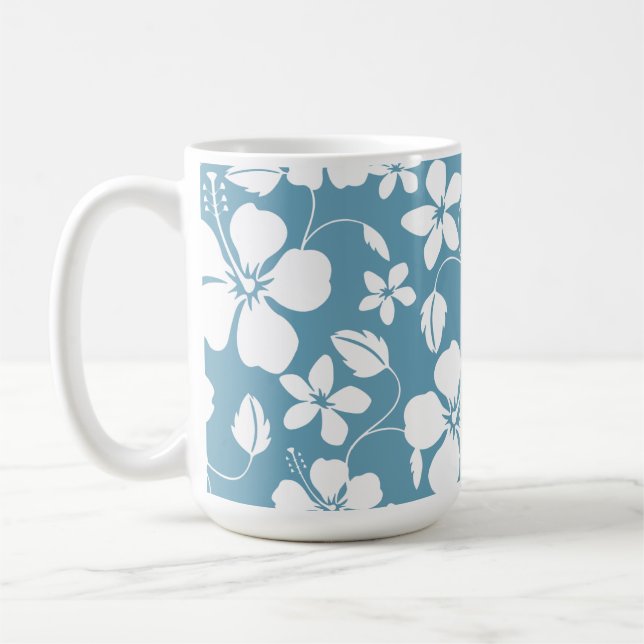 HAWAIIAN HULA (HIBISCUS) SLATE BLUE COFFEE MUG (Left)
