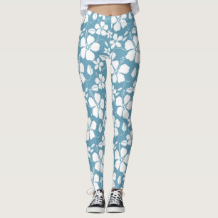 HAWAIIAN HULA (HIBISCUS) SLATE BLUE LEGGINGS