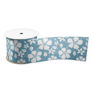 HAWAIIAN HULA (HIBISCUS) SLATE BLUE SATIN RIBBON