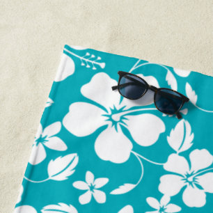 HAWAIIAN HULA (HIBISCUS) TEAL BEACH TOWEL