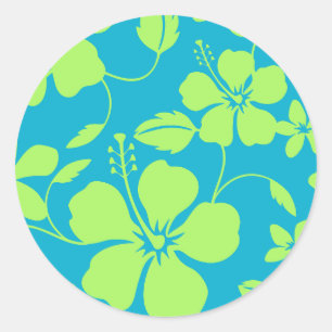 HAWAIIAN HULA (HIBISCUS) TEAL BLUE CLASSIC ROUND STICKER