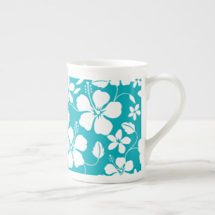 HAWAIIAN HULA (HIBISCUS) TEAL BONE CHINA MUG