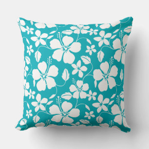HAWAIIAN HULA (HIBISCUS) TEAL CUSHION