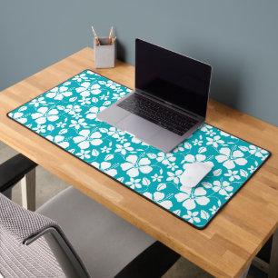 HAWAIIAN HULA (HIBISCUS) TEAL DESK MAT