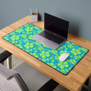 HAWAIIAN HULA (HIBISCUS) TEAL LIME DESK MAT