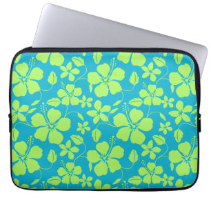 HAWAIIAN HULA (HIBISCUS) TEAL LIME LAPTOP SLEEVE