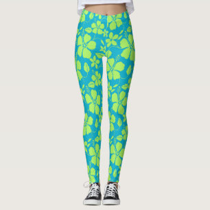 HAWAIIAN HULA (HIBISCUS) TEAL LIME LEGGINGS
