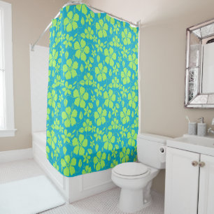HAWAIIAN HULA (HIBISCUS) TEAL LIME SHOWER CURTAIN