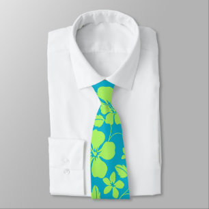 HAWAIIAN HULA (HIBISCUS) TEAL LIME TIE