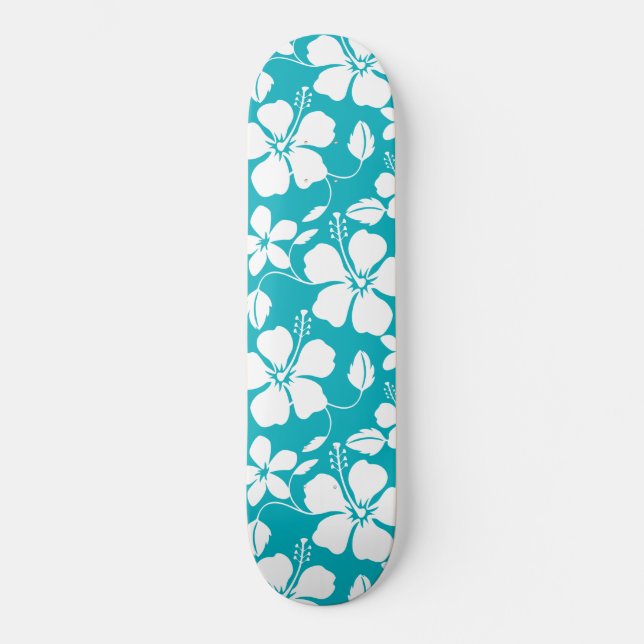 HAWAIIAN HULA (HIBISCUS) TEAL SKATEBOARD (Front)