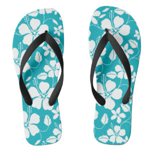 HAWAIIAN HULA (HIBISCUS) TEAL THONGS