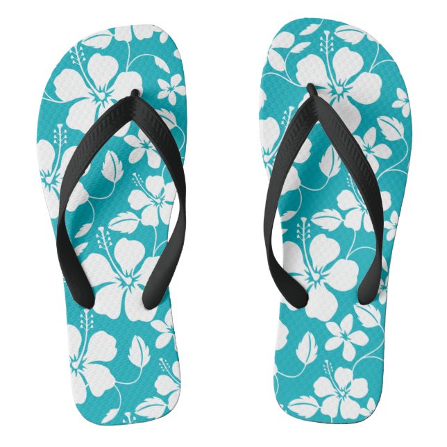 HAWAIIAN HULA (HIBISCUS) TEAL THONGS (Footbed)