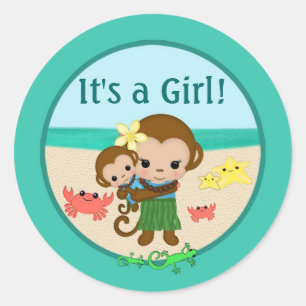 Hawaiian Hula Monkey Baby Shower BOY sticker #3