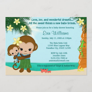 Hawaiian Hula Monkey Baby Shower invitation BOY