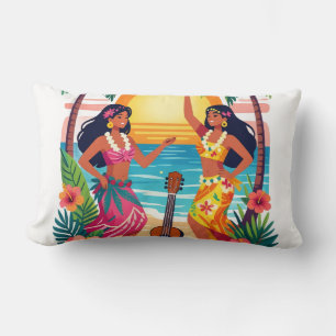Hawaiian Hula Sunset Beach Tropical Dance Art Lumbar Cushion