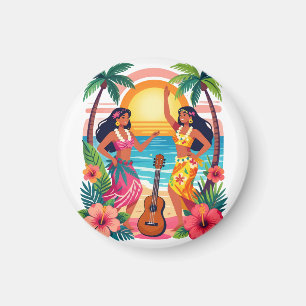 Hawaiian Hula Sunset Beach Tropical Dance Art Magnet